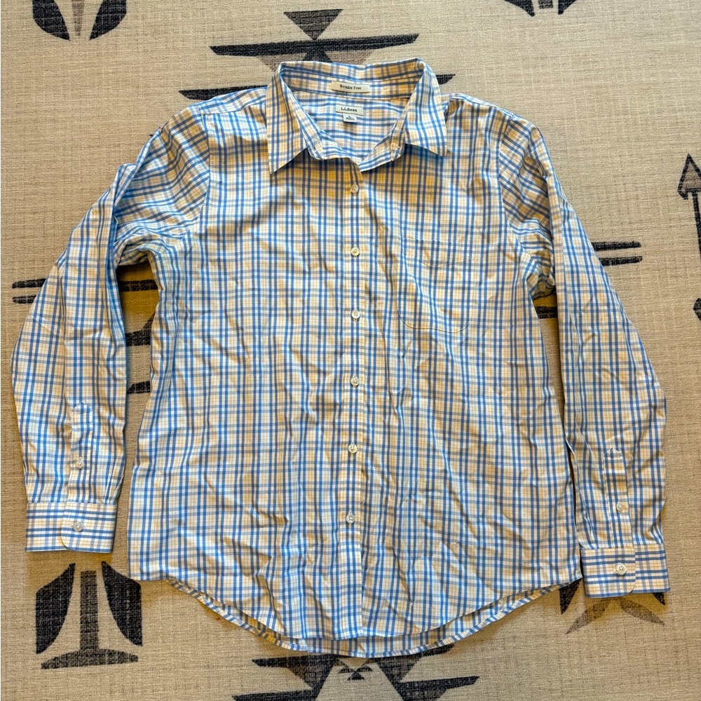 L.L. Bean Blue and Yellow Casual Button Down Shirt, L